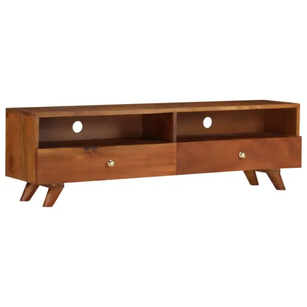 Retro telerialus taaskasutatud puidust, pruun, 2 riiuli ja 2 sahtliga, 140 x 30 x 40 cm – 12