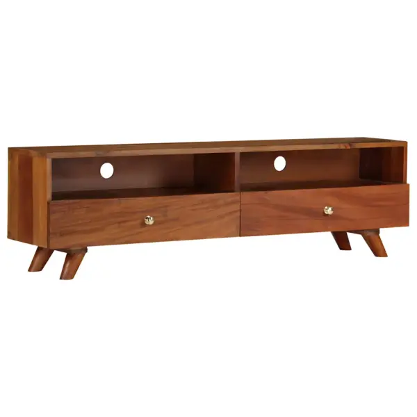 Retro telerialus taaskasutatud puidust, pruun, 2 riiuli ja 2 sahtliga, 140 x 30 x 40 cm – 13