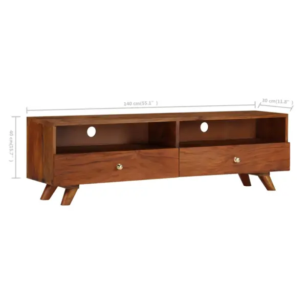Retro telerialus taaskasutatud puidust, pruun, 2 riiuli ja 2 sahtliga, 140 x 30 x 40 cm – 7
