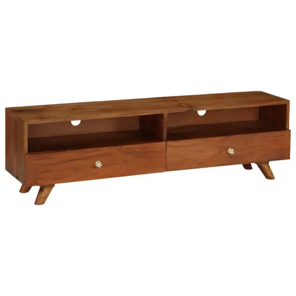 Retro telerialus taaskasutatud puidust, pruun, 2 riiuli ja 2 sahtliga, 140 x 30 x 40 cm – 8