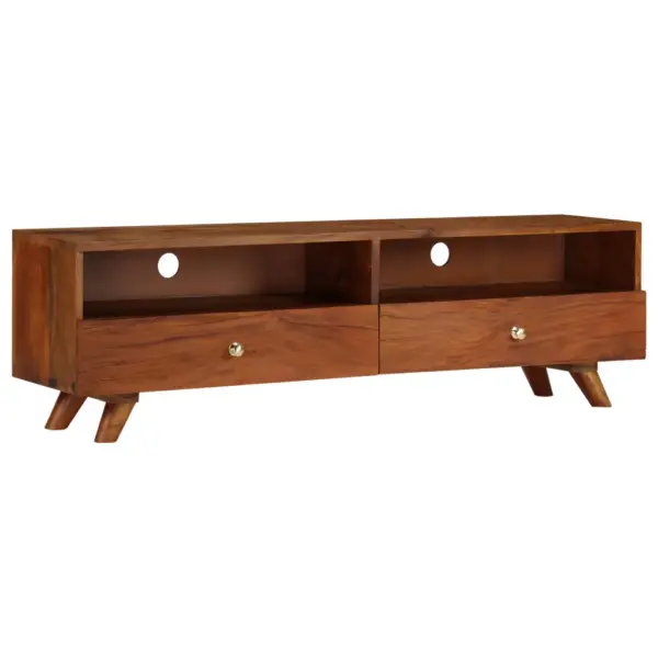 Retro telerialus taaskasutatud puidust, pruun, 2 riiuli ja 2 sahtliga, 140 x 30 x 40 cm – 9