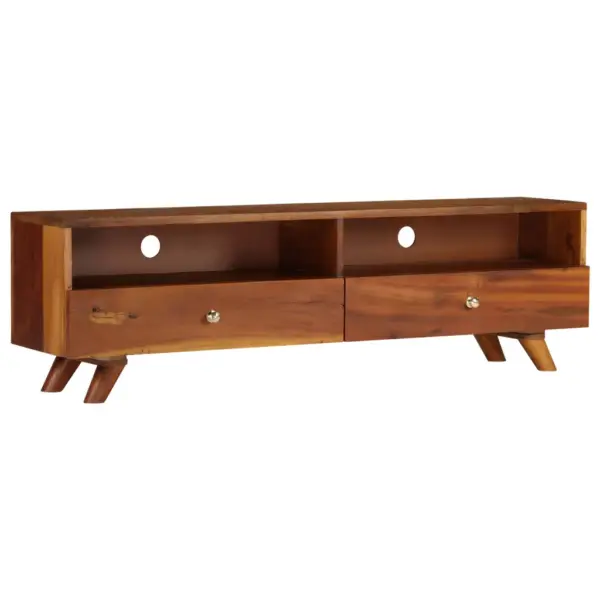 Retro telerialus taaskasutatud puidust, pruun, 2 riiuli ja 2 sahtliga, 140 x 30 x 40 cm – 10