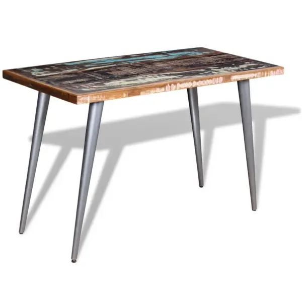 Retrostiilis söögilaud taastatud puidust ja terasest jalgadega, mitmevärviline, 120 x 60 x 76 cm – 3