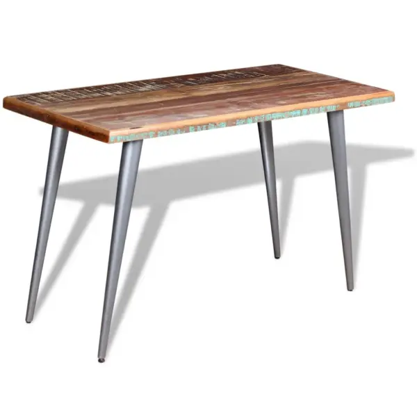 Retrostiilis söögilaud taastatud puidust ja terasest jalgadega, mitmevärviline, 120 x 60 x 76 cm – 4