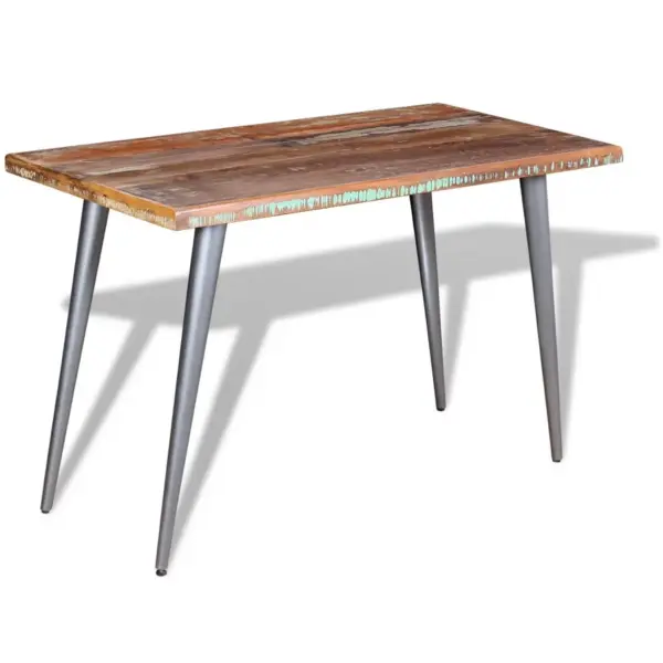 Retrostiilis söögilaud taastatud puidust ja terasest jalgadega, mitmevärviline, 120 x 60 x 76 cm – 5