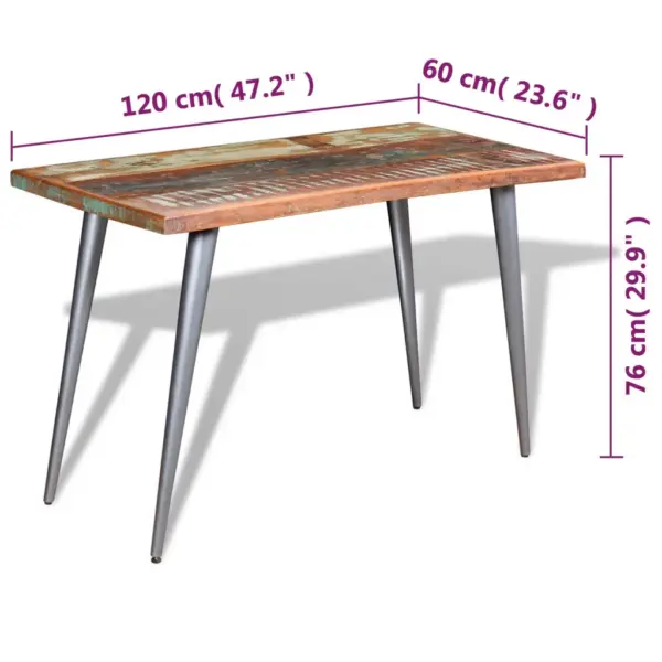 Retrostiilis söögilaud taastatud puidust ja terasest jalgadega, mitmevärviline, 120 x 60 x 76 cm – 9