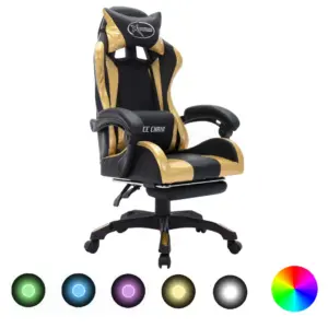 RGB LED-tuledega mänguritool jalatoe ja peatoega, kuldne-must kunstnahk