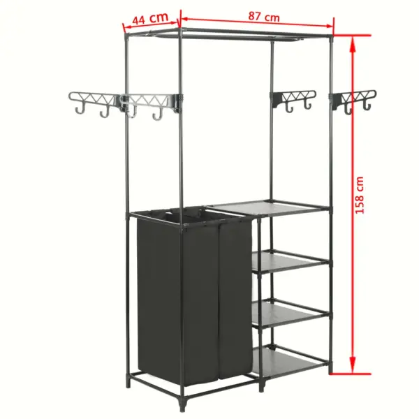 Must riidenagi 4 riiuli ja 2 hoiukotiga, teras ja mittekootud kangas, 87 x 44 x 158 cm – 7