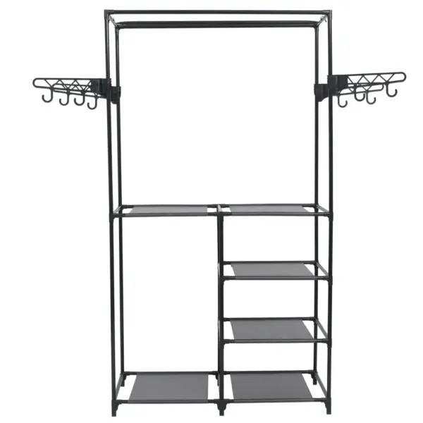 Must riidenagi 4 riiuli ja külgkonksudega, pulbervärvitud teras, 87 x 44 x 158 cm – 2
