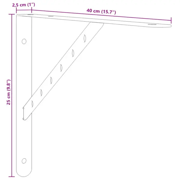 Riiulikandurid 4 tk, hõbedane harjatud roostevaba teras, 40 x 2,5 x 25 cm, kandevõime 50 kg – 12