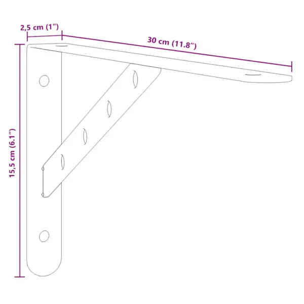 Riiulikandurid 4 tk, hõbedane roostevaba teras, 30 x 2,5 x 15,5 cm, kandevõime 50 kg – 12