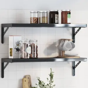 Riiulikandurid 4 tk, must roostevaba teras, 23,5 x 2,5 x 15,5 cm, kandevõime 50 kg