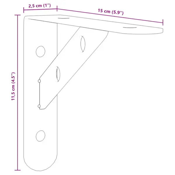 Riiuliklambrid kuni 50 kg kandevõimega, 4 tk, hõbedane roostevaba teras, 15 x 2,5 x 11,5 cm – 12