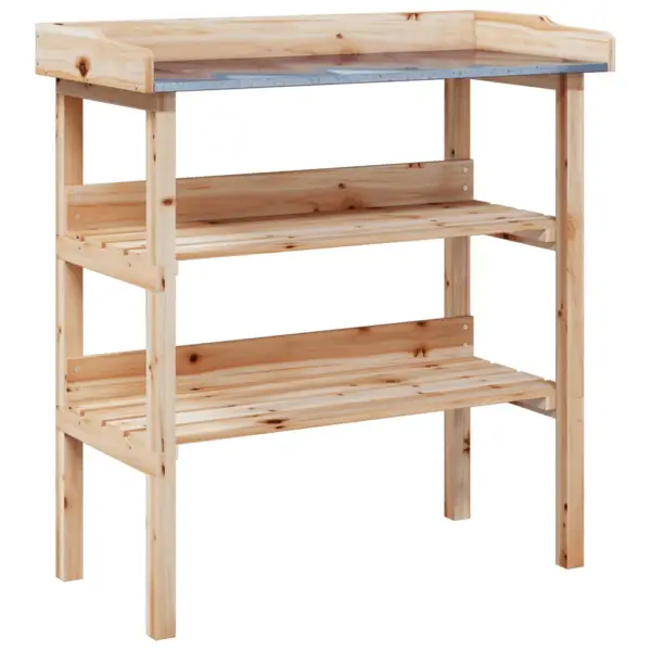 Tsingitud lauaplaadiga riiulitega taimelaud, nulupuit, 78 x 38 x 82,5 cm – 2