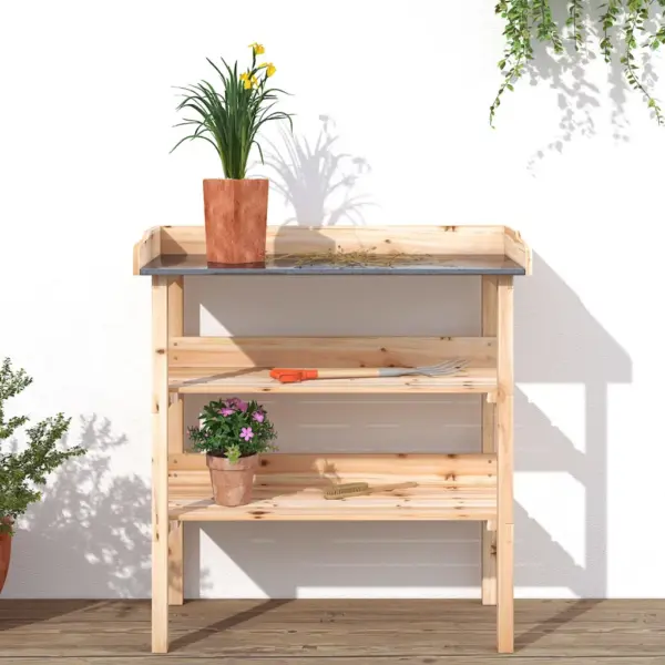 Tsingitud lauaplaadiga riiulitega taimelaud, nulupuit, 78 x 38 x 82,5 cm – 3