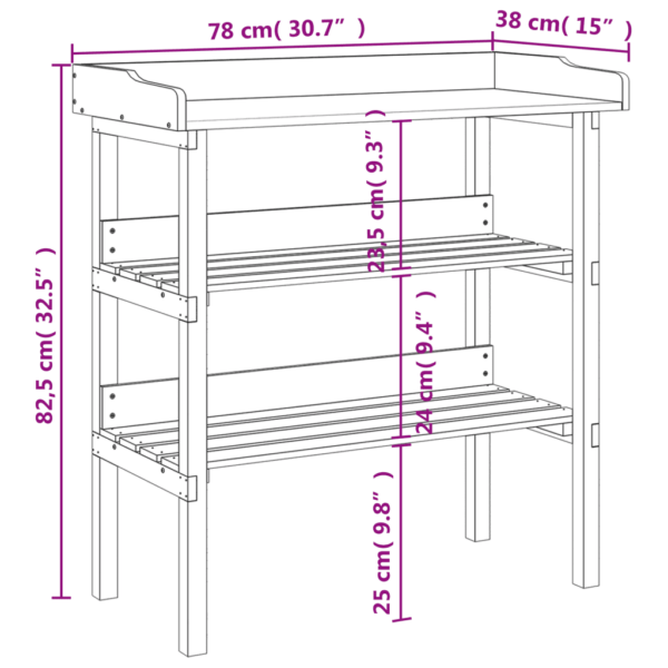 Tsingitud lauaplaadiga riiulitega taimelaud, nulupuit, 78 x 38 x 82,5 cm – 9