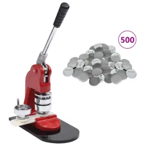 Rinnamärgimasin 58 mm vormiga, punane, 500 rinnamärgi toorikutega komplekt