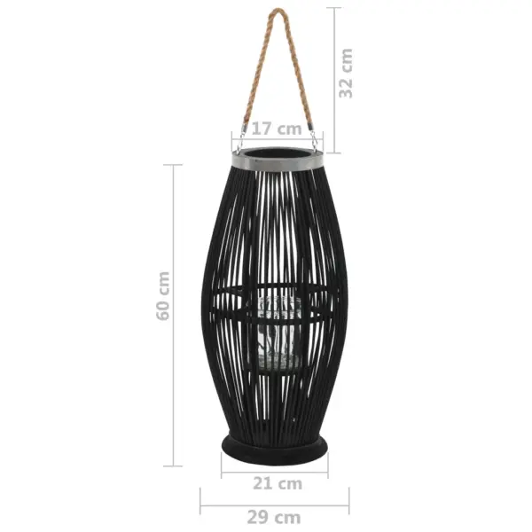 Rippuv bambusest küünlalatern klaaspurgi ja nöörkäepidemega, must, 29 x 60 cm – 5
