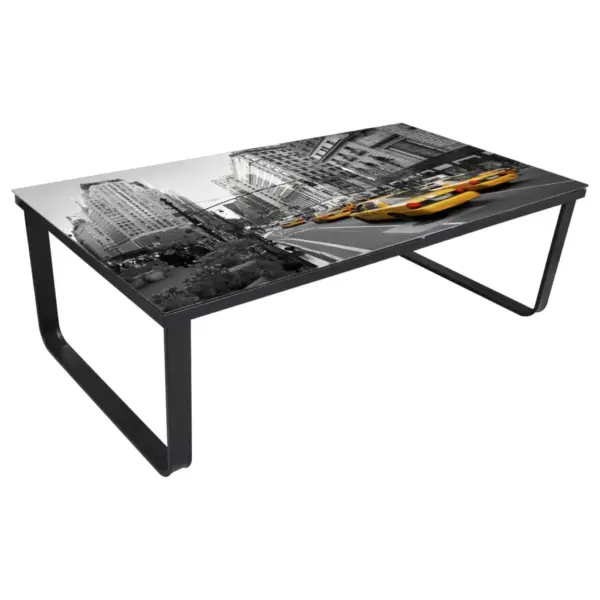 Ristkülikukujuline diivanilaud pildiga karastatud klaasplaadiga, must metallraam, 90 x 45 x 32 cm – 2