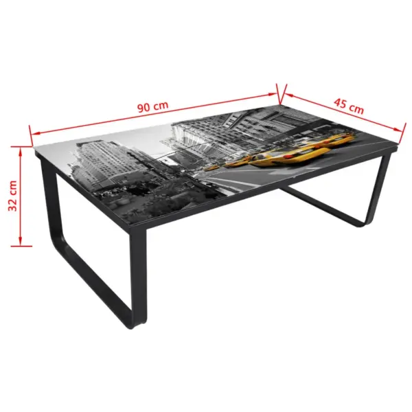 Ristkülikukujuline diivanilaud pildiga karastatud klaasplaadiga, must metallraam, 90 x 45 x 32 cm – 5