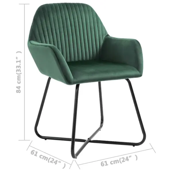 Sametist söögitoolid käetugedega, 4 tk, roheline, pulbervärvitud terasjalad, 61 x 61 x 84 cm – 8