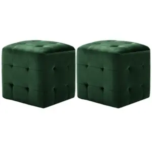 Rohelised sametkangast tumbad, 2 tk, puidust raamiga, 30 x 30 x 30 cm