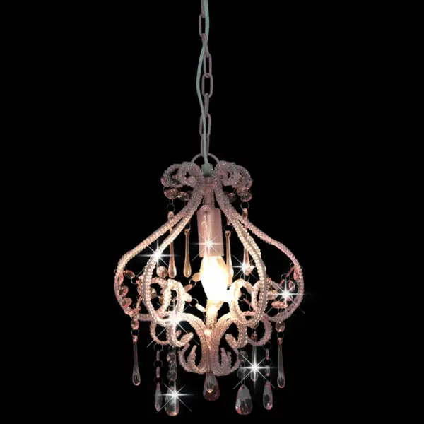 Roosa ümmargune laelamp akrüülhelmestega, E14, 24 x 32 cm – 2