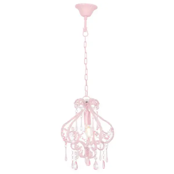 Roosa ümmargune laelamp akrüülhelmestega, E14, 24 x 32 cm – 3