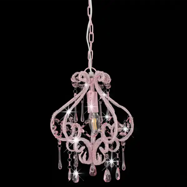 Roosa ümmargune laelamp akrüülhelmestega, E14, 24 x 32 cm – 4