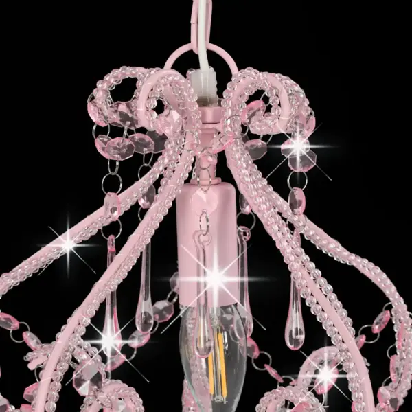 Roosa ümmargune laelamp akrüülhelmestega, E14, 24 x 32 cm – 5