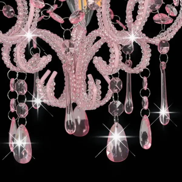 Roosa ümmargune laelamp akrüülhelmestega, E14, 24 x 32 cm – 6