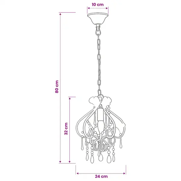 Roosa ümmargune laelamp akrüülhelmestega, E14, 24 x 32 cm – 7