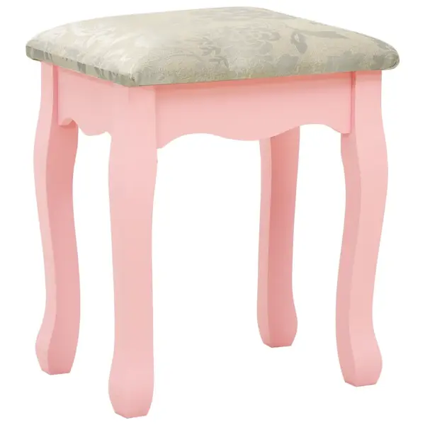 Roosa tualettlaud ümmarguse peegli ja taburetiga, Paulownia puit ja MDF, 65 x 36 x 75/128 cm - 8