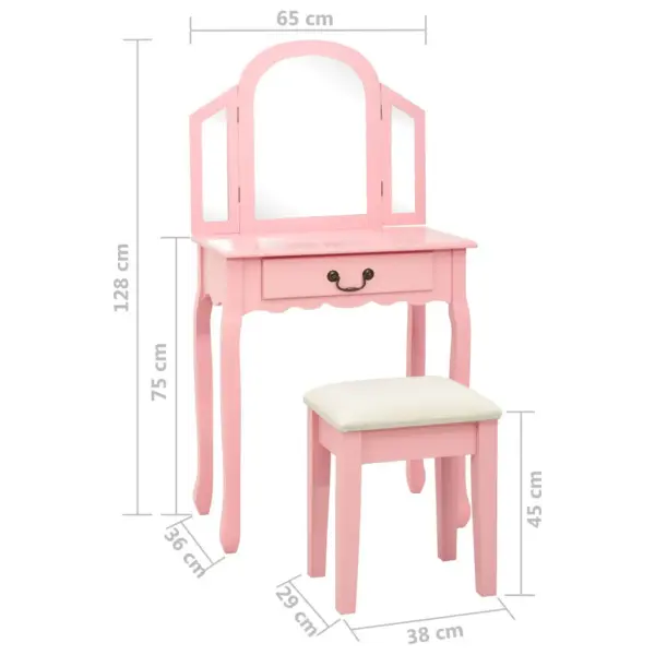 Roosa tualettlaud ovaalse peegli ja taburetiga, Paulownia puit ja MDF, 65 x 36 x 128 cm - 11