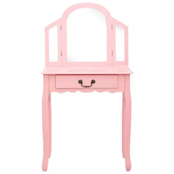 Roosa tualettlaud ovaalse peegli ja taburetiga, Paulownia puit ja MDF, 65 x 36 x 128 cm - 3