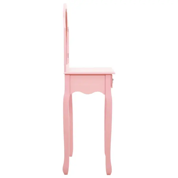 Roosa tualettlaud ovaalse peegli ja taburetiga, Paulownia puit ja MDF, 65 x 36 x 128 cm - 5