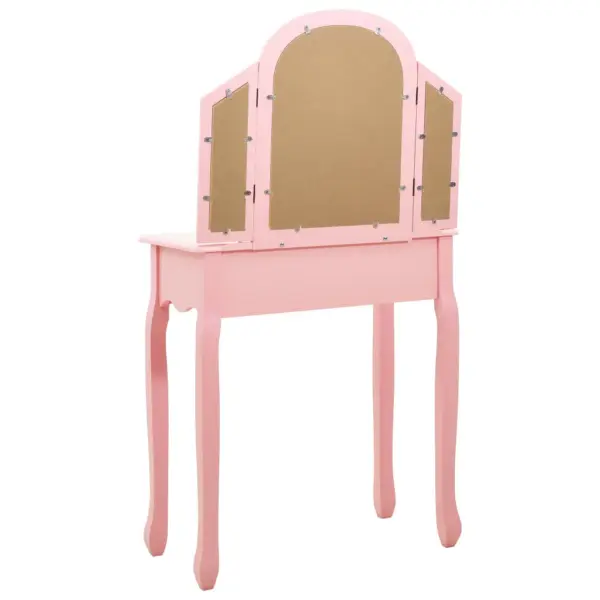 Roosa tualettlaud ovaalse peegli ja taburetiga, Paulownia puit ja MDF, 65 x 36 x 128 cm - 6