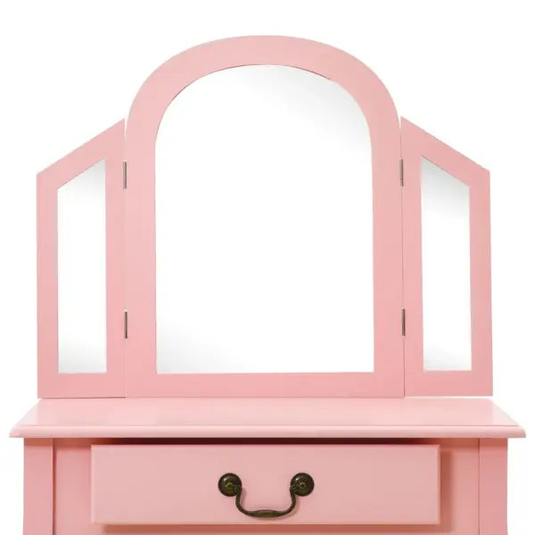 Roosa tualettlaud ovaalse peegli ja taburetiga, Paulownia puit ja MDF, 65 x 36 x 128 cm - 7