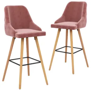 Roosad sametist baaritoolid seljatoe ja jalatoega, 2 tk, 48 x 55 x 106 cm