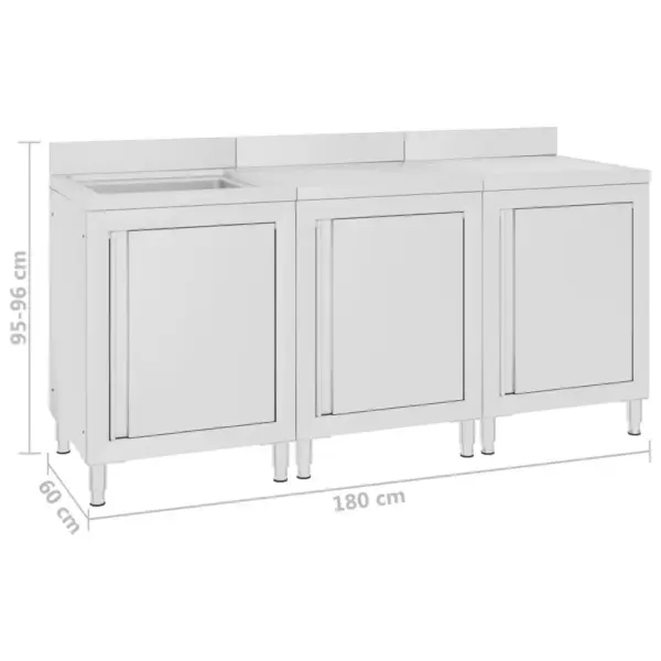Kommertsköögi valamukomplekt nõrutuskapiga, roostevaba teras, 180 x 60 x 96 cm – 6