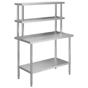 Roostevabast terasest köögi töölaud riiulitega, reguleeritavate jalgadega, 120 x 60 x 150 cm