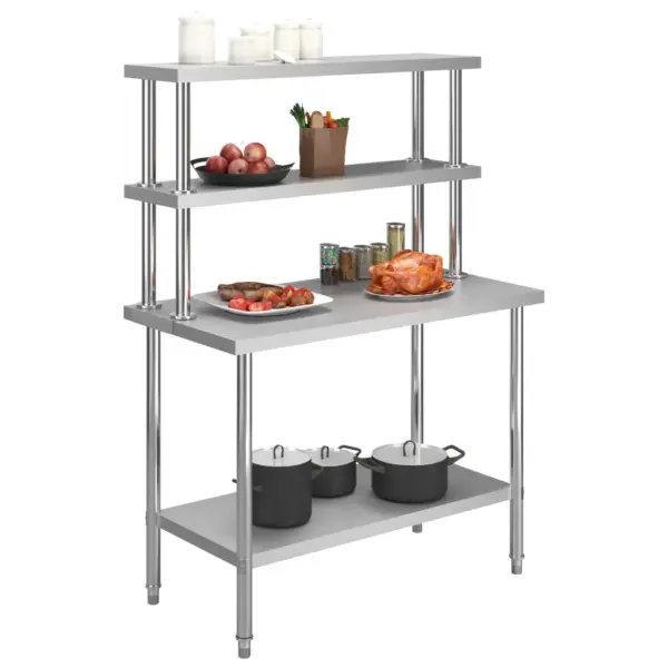 Roostevabast terasest köögi töölaud riiulitega, reguleeritavate jalgadega, 120 x 60 x 150 cm – 2