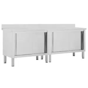 Roostevabast terasest köögitöölauad liugustega, panipaigaga, 2 tk, 240 x 50 x (95–97) cm