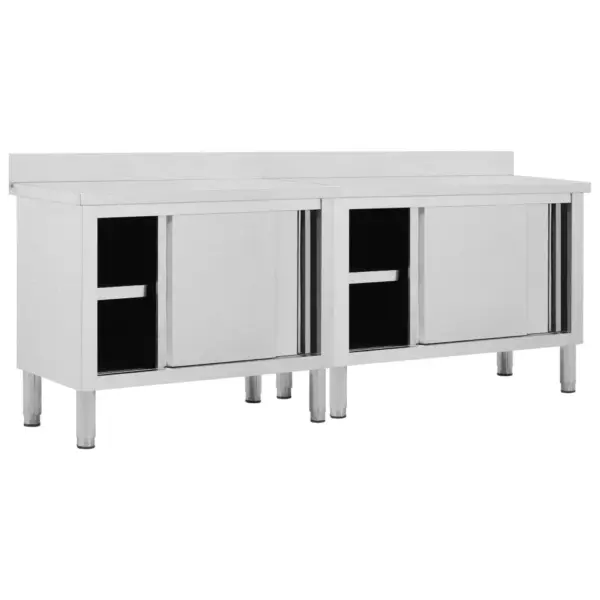 Roostevabast terasest köögitöölauad liugustega, panipaigaga, 2 tk, 240 x 50 x (95–97) cm – 2