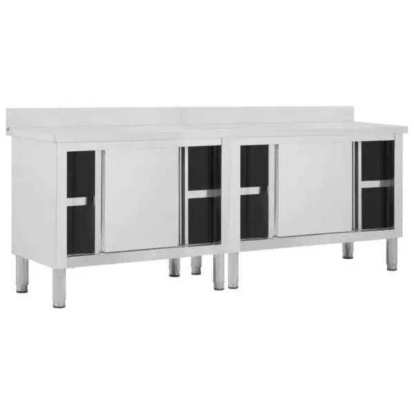 Roostevabast terasest köögitöölauad liugustega, panipaigaga, 2 tk, 240 x 50 x (95–97) cm – 3