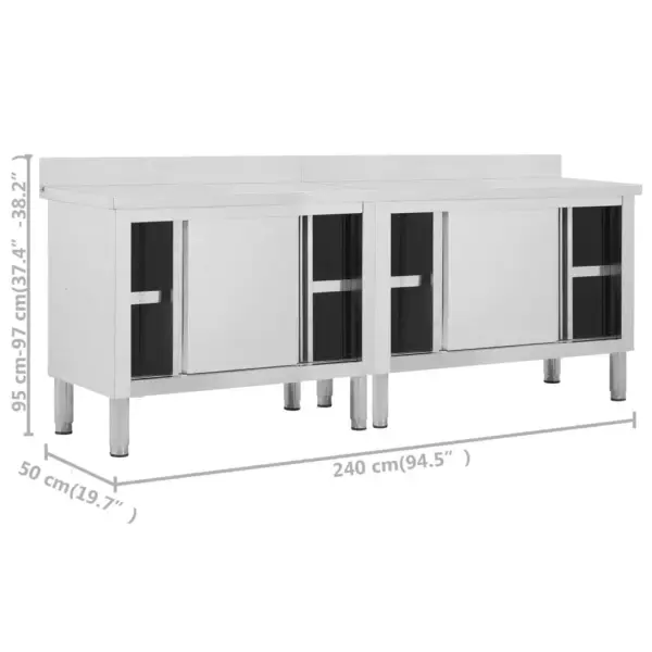 Roostevabast terasest köögitöölauad liugustega, panipaigaga, 2 tk, 240 x 50 x (95–97) cm – 8