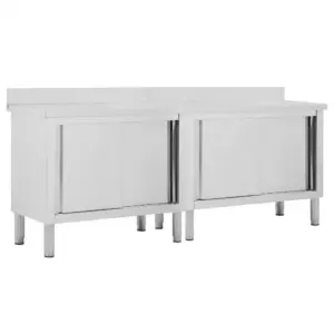 Töölauad liugustega, panipaigaga, roostevaba teras, 2 tk, 200 x 50 x (95–97) cm