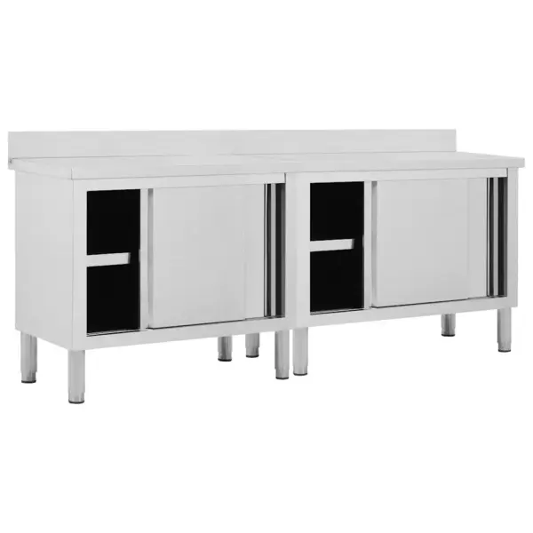 Töölauad liugustega, panipaigaga, roostevaba teras, 2 tk, 200 x 50 x (95–97) cm – 2