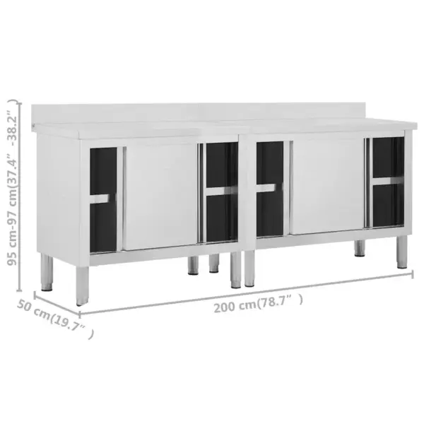 Töölauad liugustega, panipaigaga, roostevaba teras, 2 tk, 200 x 50 x (95–97) cm – 8