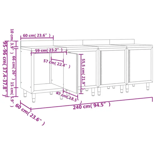 Roostevabast terasest töölaud kapiga, 4 osa, 240 x 60 x 95–96 cm, 10 cm tagapinnaga – 5